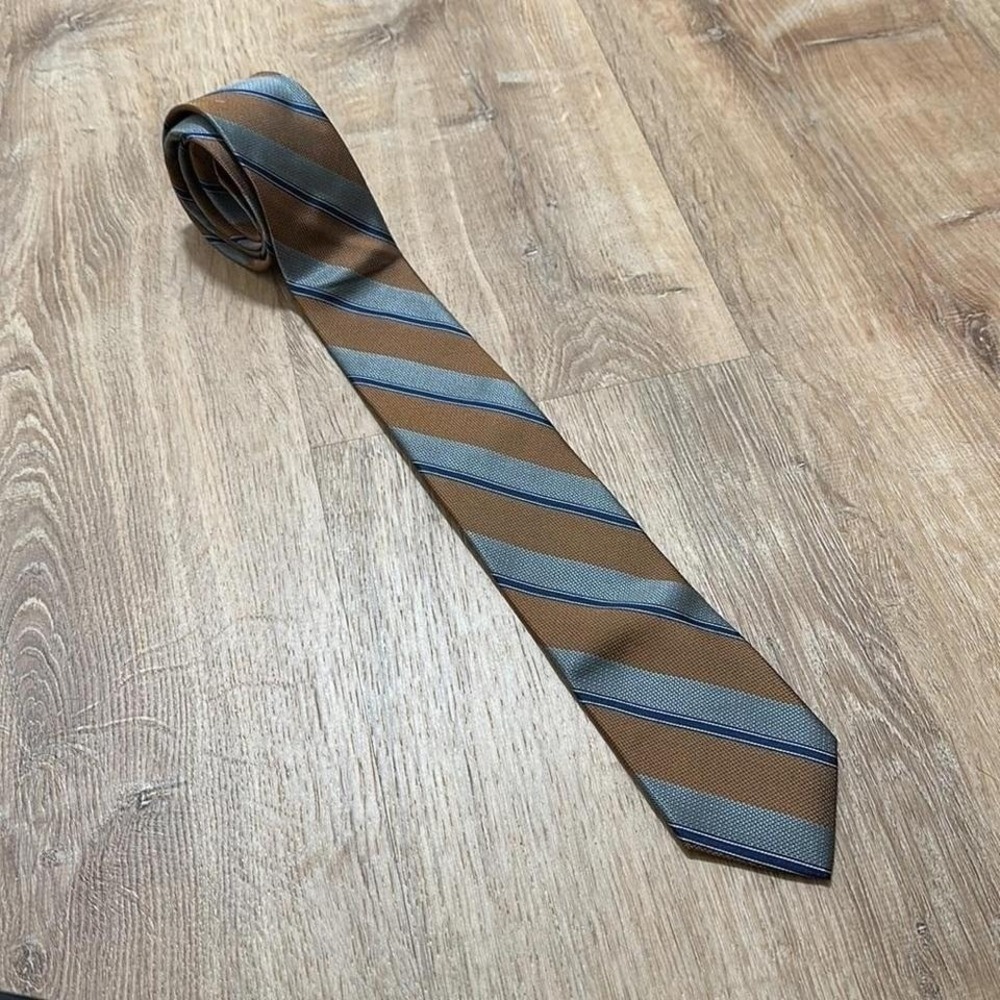 ESQUIRE | NWT Men's Warehouse 100% Silk Orange Blue Gray Striped‎ Tie, $60 MSRP